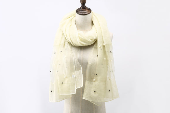 A101 Beige Sheer Spring Scarf with Pearl