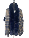 TX513 Faux Fur Houndstooth Pattern Cape