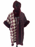 TX527 Faux Fur Houndstooth Cape with Hoodie