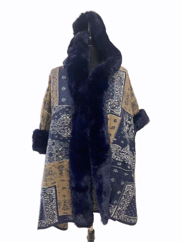 TX515 Faux Fur Cape with Hoodie