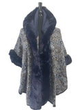 TX528 Faux Fur Paisley Pattern Cape with Hoodie