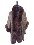 TX528 Faux Fur Paisley Pattern Cape with Hoodie