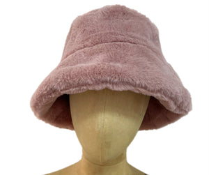 HX602 Solid Color Faux Fur Bucket Hat