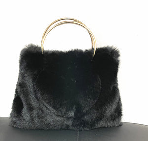 HX502 Faux Fur Bag with Metal Handle